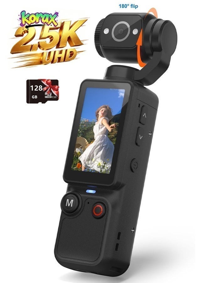 KORAX Vlogging Camera with 180° Rotating Lens, Pocket Camera with Audio & Video Recording,7-Hour Battery, Handheld POV Cameras with 128GB, Easy One-Button Recording for Travel,Daily Life(black) - Image 1