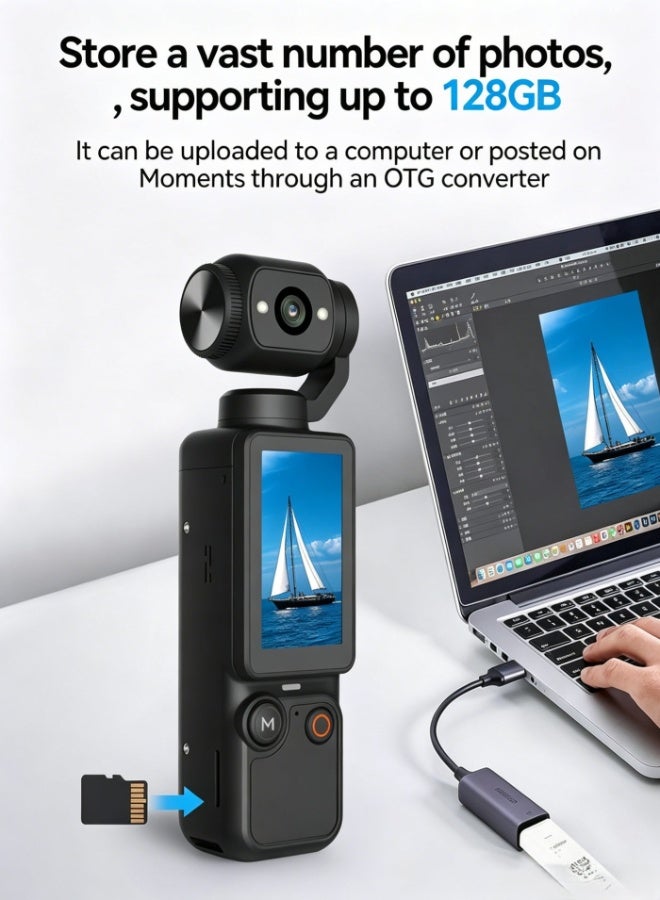KORAX Vlogging Camera with 180° Rotating Lens, Pocket Camera with Audio & Video Recording,7-Hour Battery, Handheld POV Cameras with 128GB, Easy One-Button Recording for Travel,Daily Life(black) - Image 4