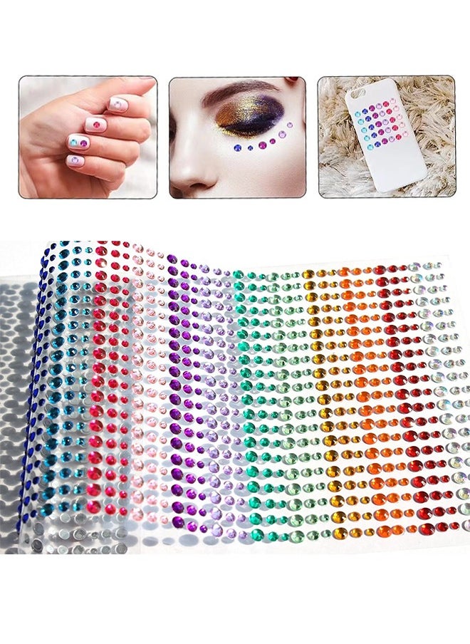 اتش واي كريستال حجر الراين ملصقات 15 لون 3 أحجام الاطفال DIY زخرفة ذاتية اللصق جوهرات ملصق الماس الملون (900 قطعة)  - Image 1