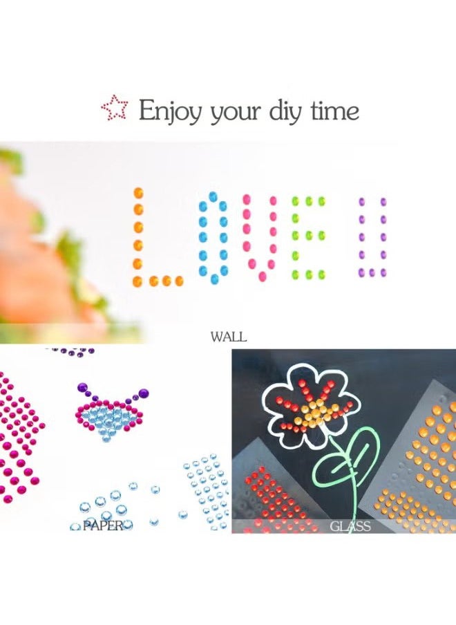 اتش واي كريستال حجر الراين ملصقات 15 لون 3 أحجام الاطفال DIY زخرفة ذاتية اللصق جوهرات ملصق الماس الملون (900 قطعة)  - Image 5