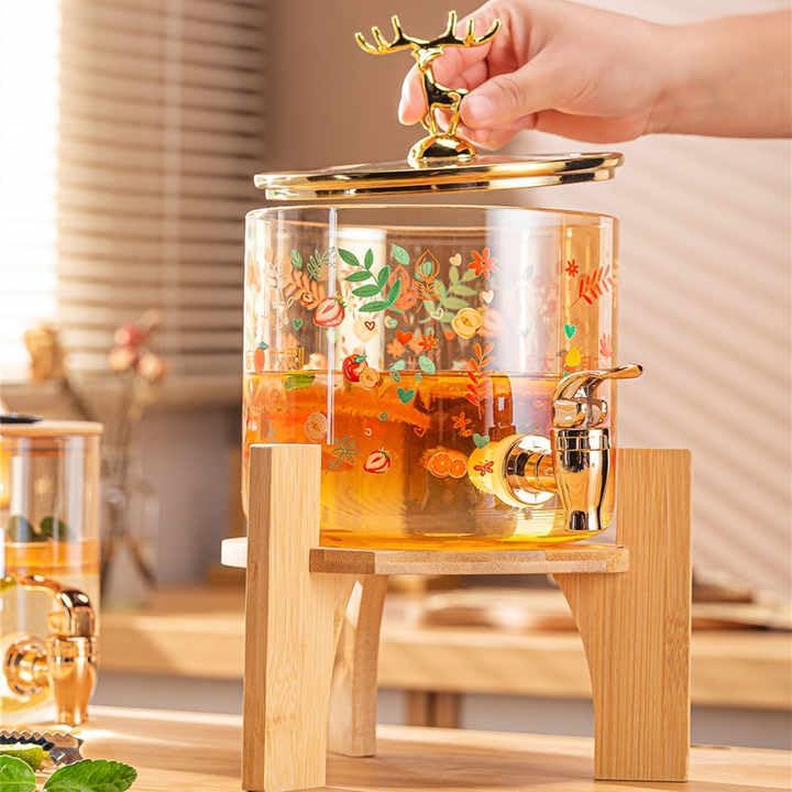Gauvriko 26 L Glass Beverage Dispenser with Tap Gold Finish Ideal for Parties Weddings Sun Tea Lemonade Picnics Social Events - Image 1