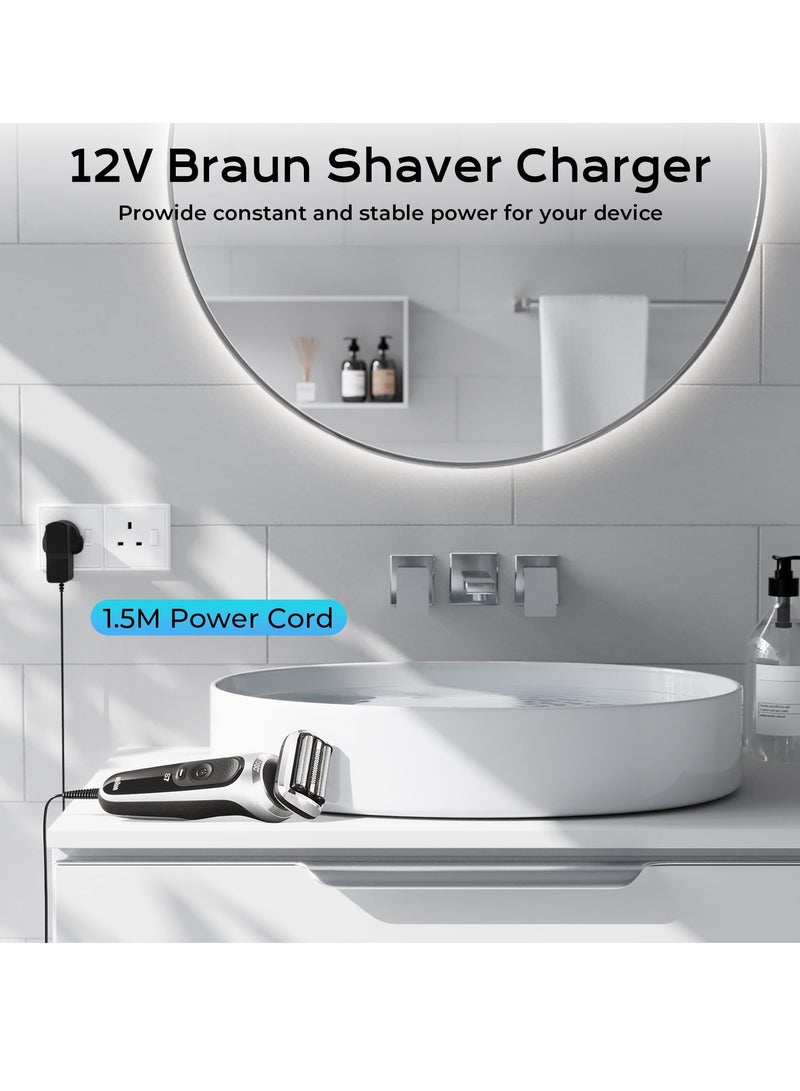 VIUAUAX 12V Shaver Charger Cable for Braun Series 1, 3, 5, 7, 9 Trimmer Beard 3 Pin Chargers Power Lead 5544, 5409, 7220, 5377, Epilator Silk-Epil 9, 7, 5, Razor(Light/Brush)  - Image 4