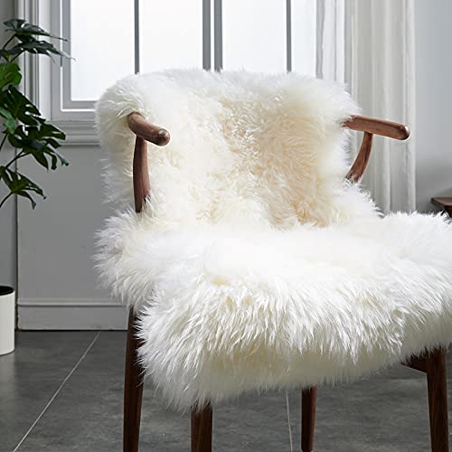 HUAHOO Premium Genuine Sheepskin Rug Real Australia Sheepskin Natural Luxury Fluffy Lambskin Fur Area Rug Seat Covers for Kids Bedroom Sofa Chair Cover Pets Dogs Mat Single Pelt2x 3 WhiteIvory