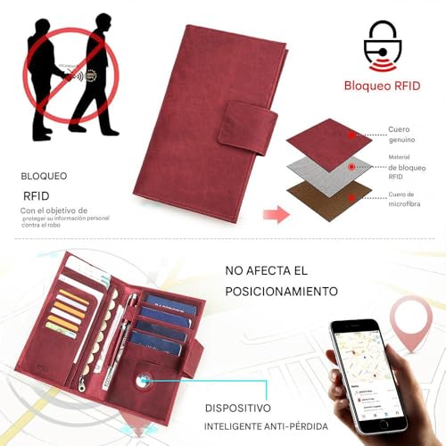CONTACTS Full Grain Leather Family Passport Holder for 4 Womens Airtag Passport Wallet RFID Blocking Travel Passport Cover with 4 Passport Slot, 6 Card Slot (Red) - Image 3