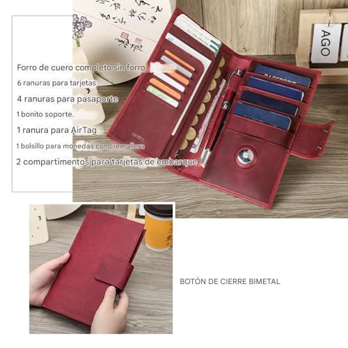 CONTACTS Full Grain Leather Family Passport Holder for 4 Womens Airtag Passport Wallet RFID Blocking Travel Passport Cover with 4 Passport Slot, 6 Card Slot (Red) - Image 2