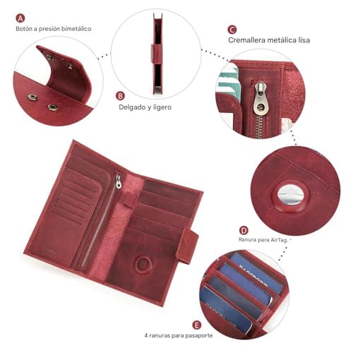 CONTACTS Full Grain Leather Family Passport Holder for 4 Womens Airtag Passport Wallet RFID Blocking Travel Passport Cover with 4 Passport Slot, 6 Card Slot (Red) - Image 5