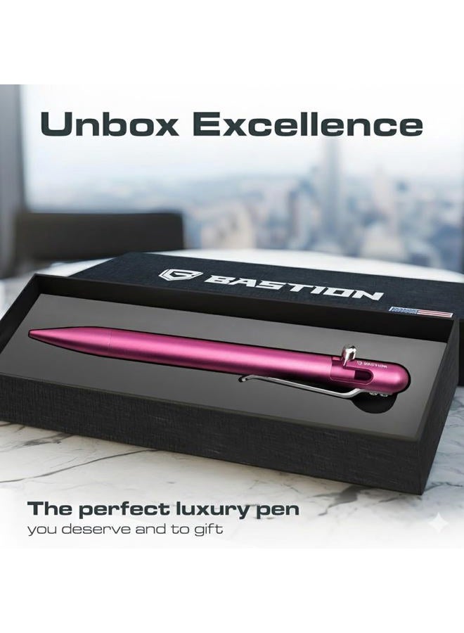 Bastion ® Luxury Slim Bolt Action Pen, Lightweight Aluminum EDC Pen with Fine Tip, Professional Ballpoint Pen for School and Work - Pink - Image 5