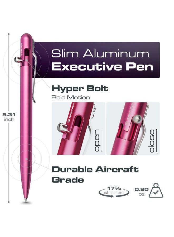 Bastion ® Luxury Slim Bolt Action Pen, Lightweight Aluminum EDC Pen with Fine Tip, Professional Ballpoint Pen for School and Work - Pink - Image 2