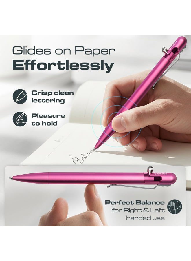 Bastion ® Luxury Slim Bolt Action Pen, Lightweight Aluminum EDC Pen with Fine Tip, Professional Ballpoint Pen for School and Work - Pink - Image 3