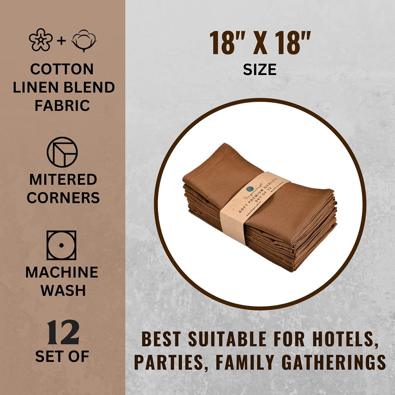 FINGERCRAFT Fingercraft Dinner Cloth Napkins in Cotton Linen Blend Fabric 12 Pack Easter Special  Premium Quality  Mitered Corners for Every Day Use Napkins are Pre Shrunk and Good Absorbency Color Brown  - Image 5