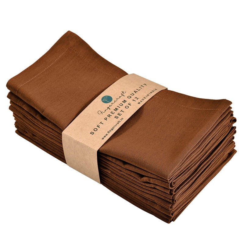 FINGERCRAFT Fingercraft Dinner Cloth Napkins in Cotton Linen Blend Fabric 12 Pack Easter Special  Premium Quality  Mitered Corners for Every Day Use Napkins are Pre Shrunk and Good Absorbency Color Brown  - Image 1