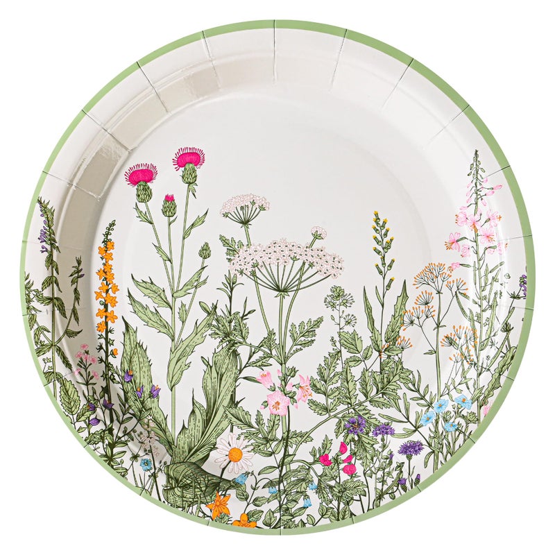 AimFun Wildflower Party Plates 7 Floral Paper Plates Spring Summer Botanical Green Leaves Herbs Vintage Garden Disposable Decorative Dessert Plates 24 Vintage Floral - Image 3