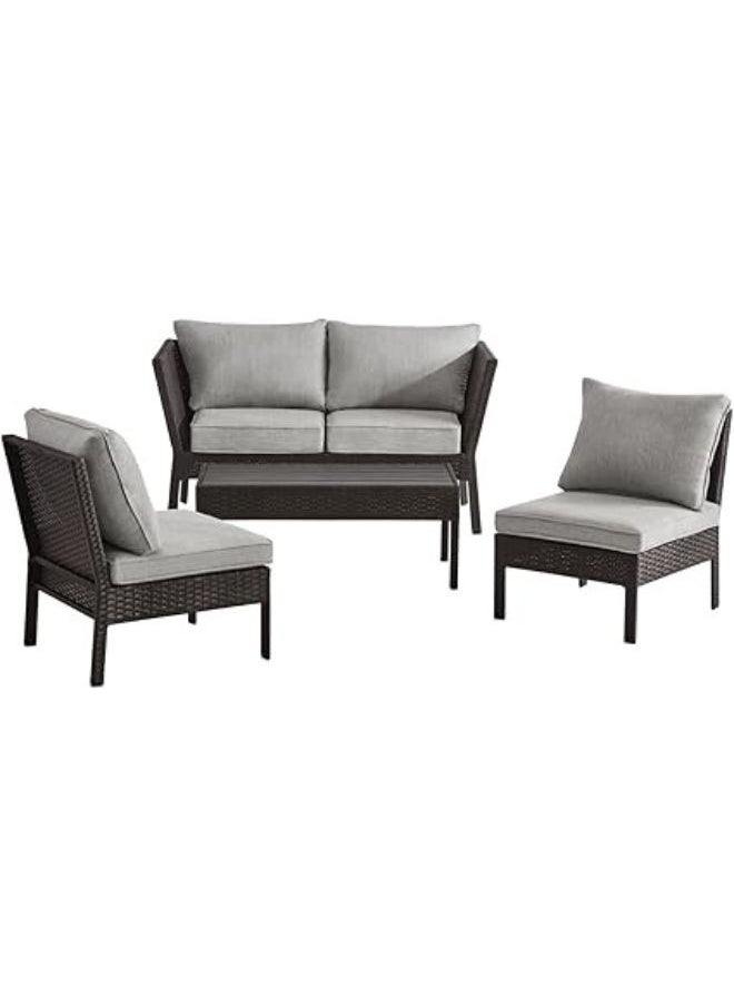 Harmony Home - Harmony Home 4-Piece Outdoor Patio Furniture Set, 170x150x85 cm, Woven Rattan Chairs with Grey Cushions & Centre Table, Weather-Resistant, Brown - Image 1
