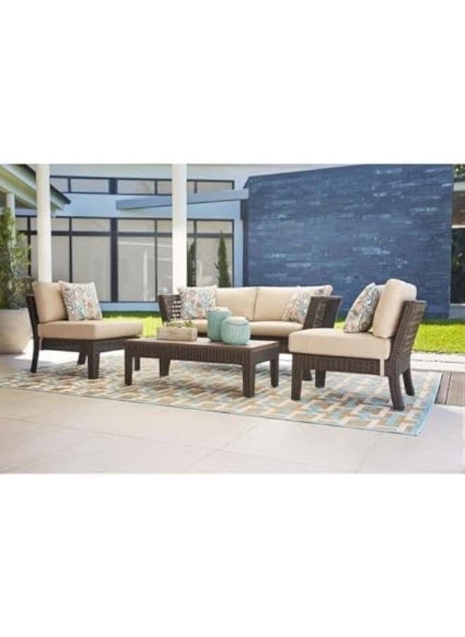 Harmony Home - Harmony Home 4-Piece Outdoor Patio Furniture Set, 170x150x85 cm, Woven Rattan Chairs with Grey Cushions & Centre Table, Weather-Resistant, Brown - Image 1
