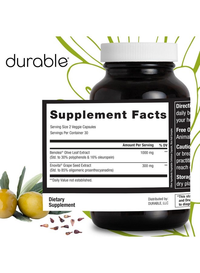 Durable Blood Pressure - Benolea Olive Leaf & Enovita Grape Seed Extract, Two-in-One Formula, Boosts Nitric Oxide, Supports Vascular Health, Made in USA, Doctor-Formulated (60 Count (Pack of 3))