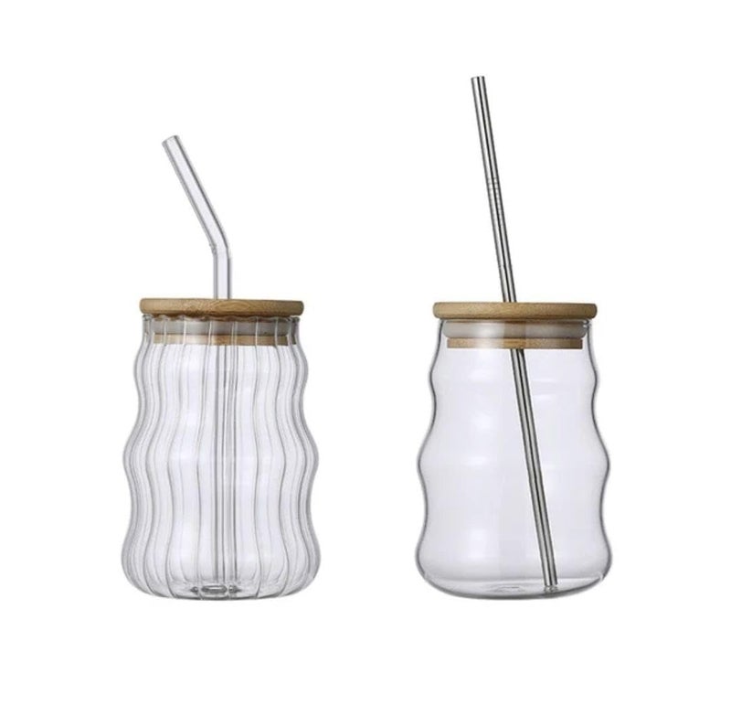 SKDBPM Juice Ice Drinks Glass Can Mug with Straw for MilkCoffeeGreen Tea Cup Set of 500ml Transparent Can Shape Mug Pack of 1Multi Design Round Triangle LID Mug - Image 3