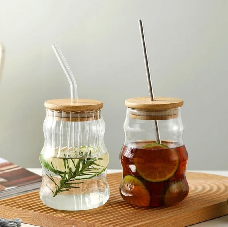 SKDBPM Juice Ice Drinks Glass Can Mug with Straw for MilkCoffeeGreen Tea Cup Set of 500ml Transparent Can Shape Mug Pack of 1Multi Design Round Triangle LID Mug - Image 4
