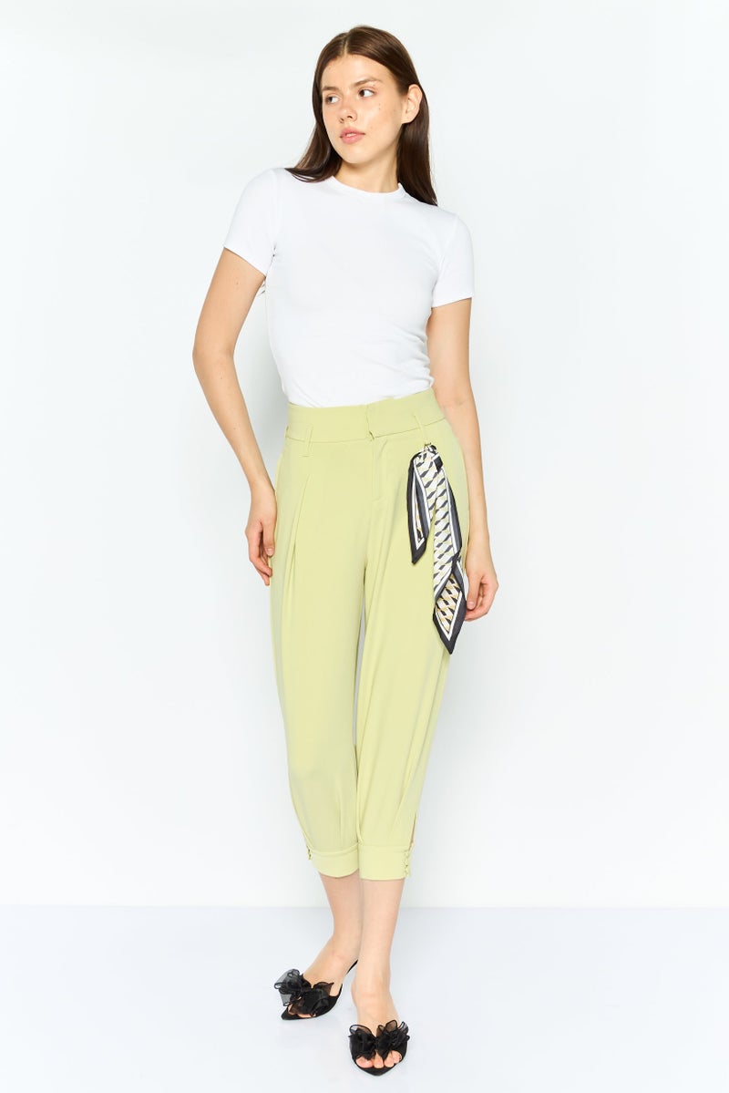 ONLY Women Regular Fit Solid Tapered Pants, Mint Green  - Image 3