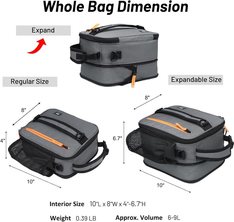 MIER Expandable Lunch Bag Insulated Lunch Box for Men to Work Travel Portable Lunchbox Bags with Shoulder Strap and Water Bottle Holder(Grey/Orange) - Image 3