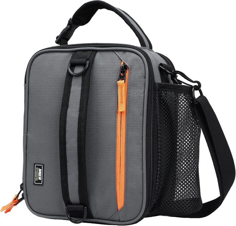 MIER Expandable Lunch Bag Insulated Lunch Box for Men to Work Travel Portable Lunchbox Bags with Shoulder Strap and Water Bottle Holder(Grey/Orange) - Image 1
