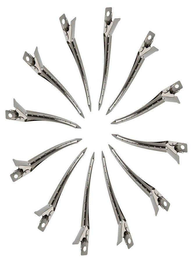 Ruby Face Rubyface Professional Salon Hair Styling Steel Silver Section Clips Duck Bill Clips, 3.5 Inches Rustproof Metal Alligator Curl Clips with Holes for Hair Styling, Hair Coloring, (silver, PACK OF 12) - Image 3