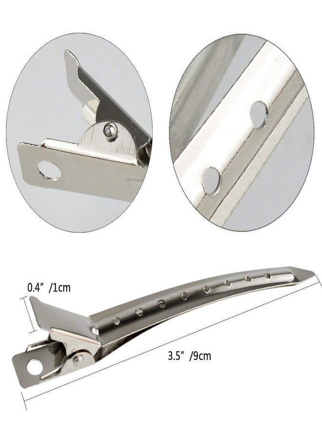 Ruby Face Rubyface Professional Salon Hair Styling Steel Silver Section Clips Duck Bill Clips, 3.5 Inches Rustproof Metal Alligator Curl Clips with Holes for Hair Styling, Hair Coloring, (silver, PACK OF 12) - Image 2