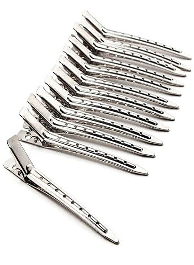 Ruby Face Rubyface Professional Salon Hair Styling Steel Silver Section Clips Duck Bill Clips, 3.5 Inches Rustproof Metal Alligator Curl Clips with Holes for Hair Styling, Hair Coloring, (silver, PACK OF 12) - Image 1