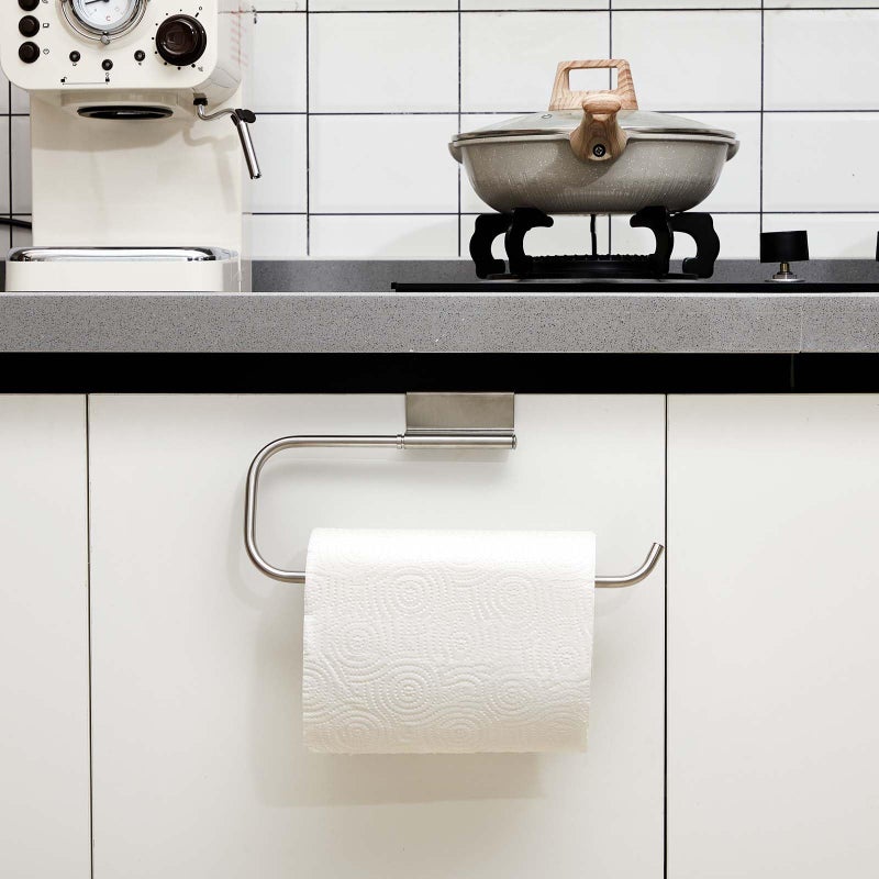 Yaocom 12.4 Inches Cabinet Door Paper Towel Holder Camper Under Sink No Drilling Paper Towel Storage and Dispenser for RV Kitchen Bathroom Laundry Room, Stainless Steel(Silver,1 Pcs) - Image 3