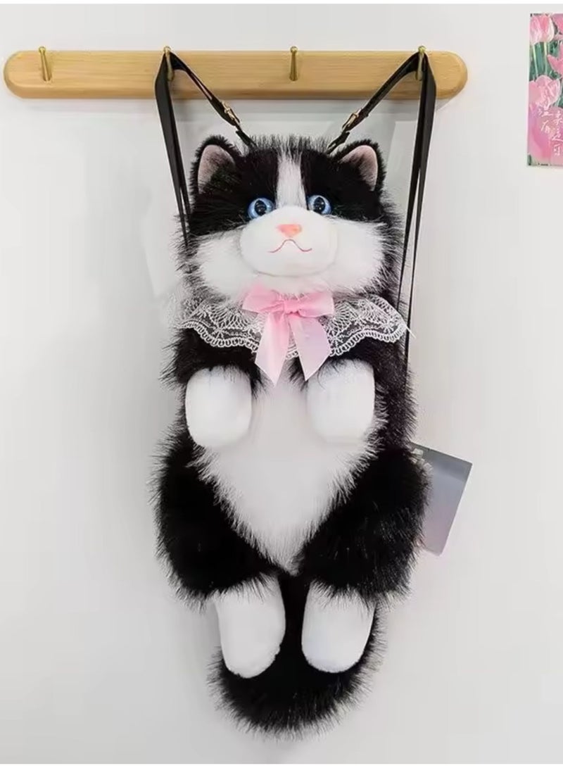 Kiddoz Realistic Cat Plush Backpack with Adjustable Straps & Zipper Closure - Black | Faux Fur Animal Backpack, Suitable for daily use and casual fashion, Travel, Cat Lovers, Birthday Gifts, New Year Gifts - Image 2