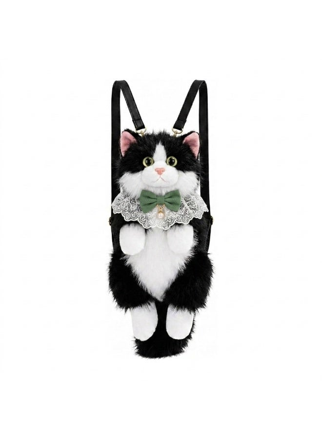 Kiddoz Realistic Cat Plush Backpack with Adjustable Straps & Zipper Closure - Black | Faux Fur Animal Backpack, Suitable for daily use and casual fashion, Travel, Cat Lovers, Birthday Gifts, New Year Gifts - Image 1