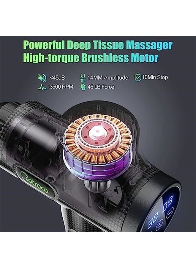 cotsoco Massage Gun, Massage Gun Deep Tissue for Back,Neck and Shoulder,30 Speeds Quiet Muscle Massage Gun with 10 Massage Heads,Handheld Powerful Massager for Muscle Pain Relief,Carbon… - Image 2