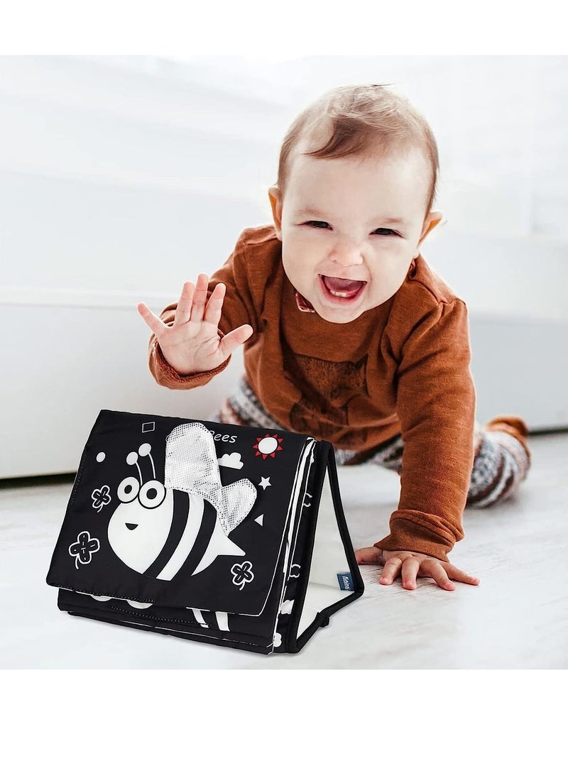 Soofam - Black and White Baby Toys for 0-6 Months, Infant Tummy-time Soft Crinkle Activity Book with Huge Baby Safe Mirror, 3D Activities Brain Development Toys(Black and White Infant Tummy Time) - Image 1
