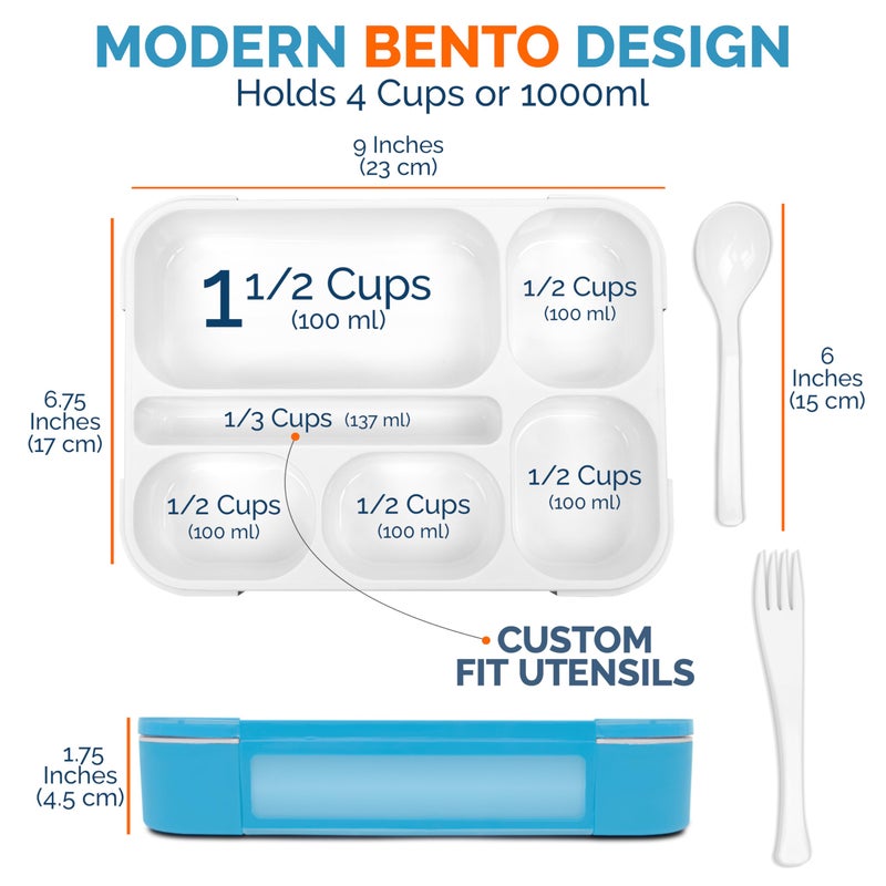 kinsho Bento Box for Kids Women - 6 Compartment, Leak-Proof Lunchbox for School, Portion Control & Meal Prep Containers, Reusable, BPA-Free Snack Container - Includes Utensil Set & E-Book, Purple - Image 1