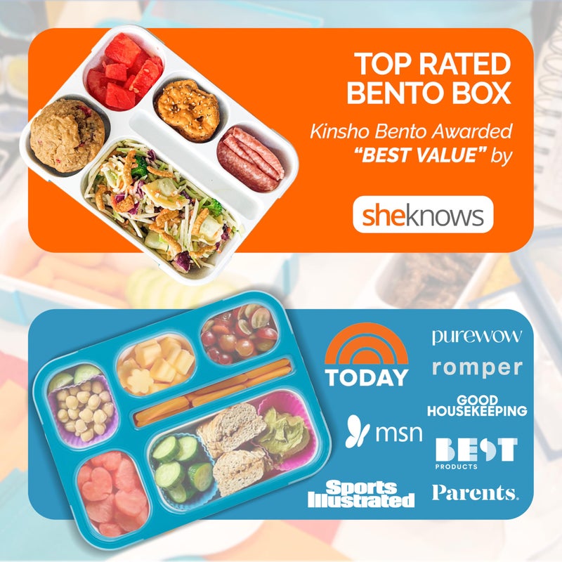kinsho Bento Box for Kids Women - 6 Compartment, Leak-Proof Lunchbox for School, Portion Control & Meal Prep Containers, Reusable, BPA-Free Snack Container - Includes Utensil Set & E-Book, Purple - Image 3