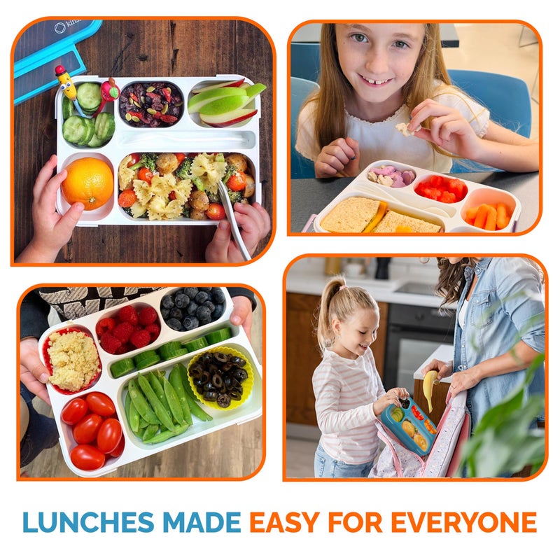 kinsho Bento Box for Kids Women - 6 Compartment, Leak-Proof Lunchbox for School, Portion Control & Meal Prep Containers, Reusable, BPA-Free Snack Container - Includes Utensil Set & E-Book, Purple - Image 5