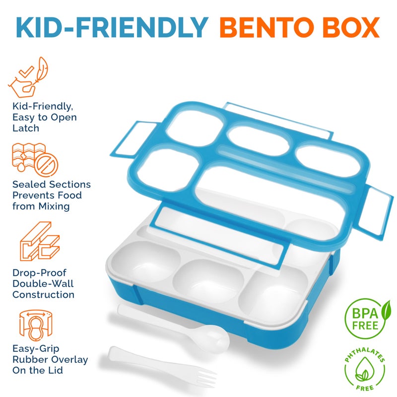 kinsho Bento Box for Kids Women - 6 Compartment, Leak-Proof Lunchbox for School, Portion Control & Meal Prep Containers, Reusable, BPA-Free Snack Container - Includes Utensil Set & E-Book, Purple - Image 4