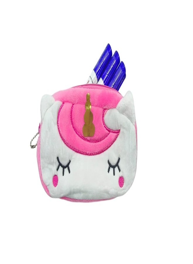 Awestuffs Pencil Pouch Soft Toys for Children, Kids Favorite Pencil Box and Cosmetic Pouch for Girls Multi-Functional Pen Box (Panda Plush) (Pink Unicorn with Golden Horn) - Image 3
