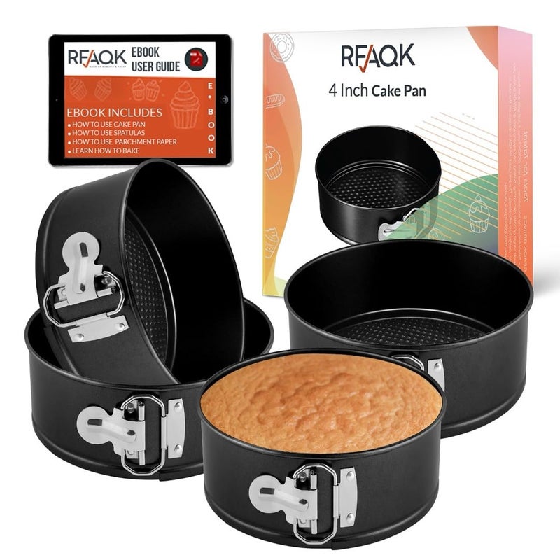 Rfaqk 4-Inch Mini Cake Pans Set For Baking - Nonstick 4Pcs Small Pans For Cheesecakes  Pizzas  Quiches  And More! Perfect For Smash Cakes And Treats - Image 1
