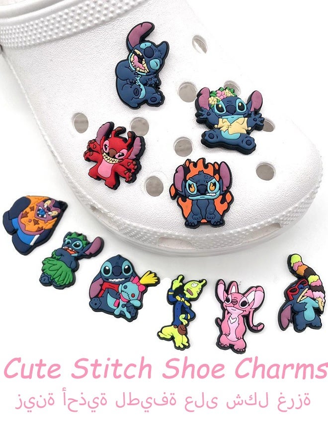 10 Pcs Crocs Shoe Decoration Charms Stitch Series Charms Shoes Charm for Daily Outfit Hole Shoe Accessories Cute Gift Shareable Shoe Decor for Kids Boys Girls Men Women Party Supplies - Image 1