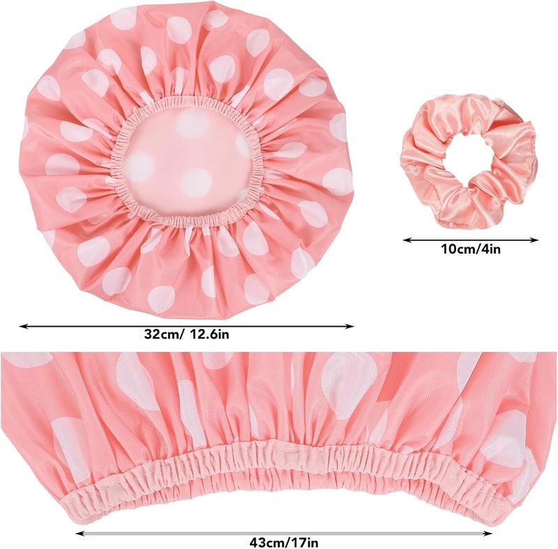 WSICSE Good ventilation 2 Packs Large Shower Caps for Women, Waterproof Reusable Shower Cap Double Layers Hat Bath Caps with Hair Scrunchies for Home Spa Salon General purpose design - Image 3