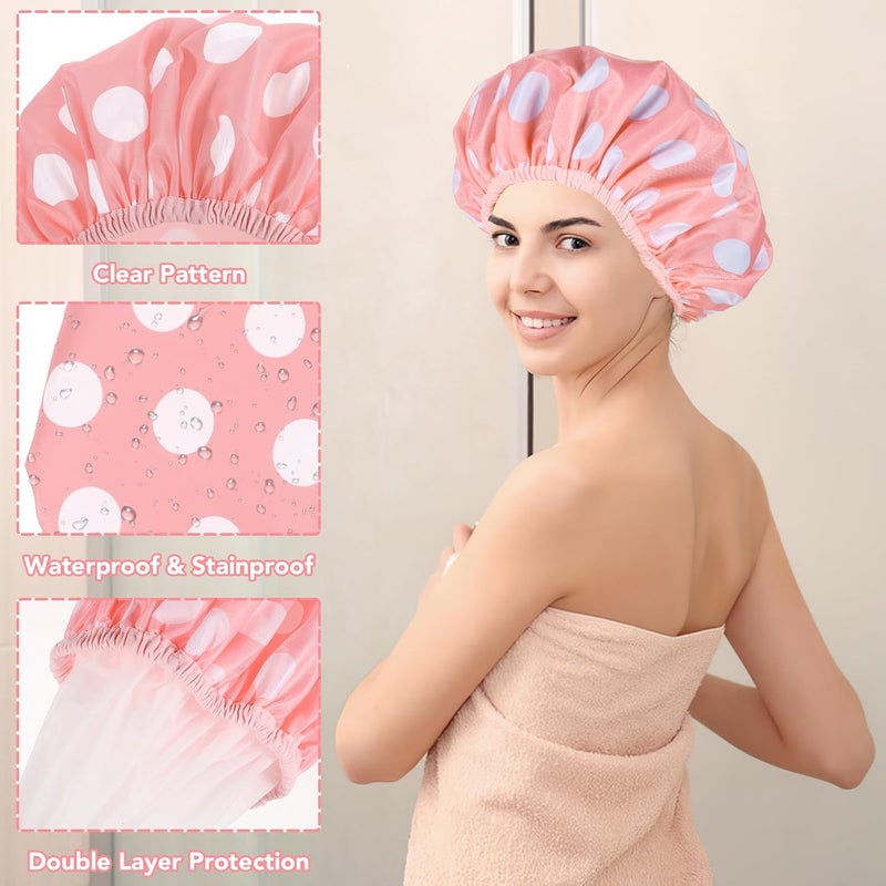 WSICSE Good ventilation 2 Packs Large Shower Caps for Women, Waterproof Reusable Shower Cap Double Layers Hat Bath Caps with Hair Scrunchies for Home Spa Salon General purpose design - Image 4
