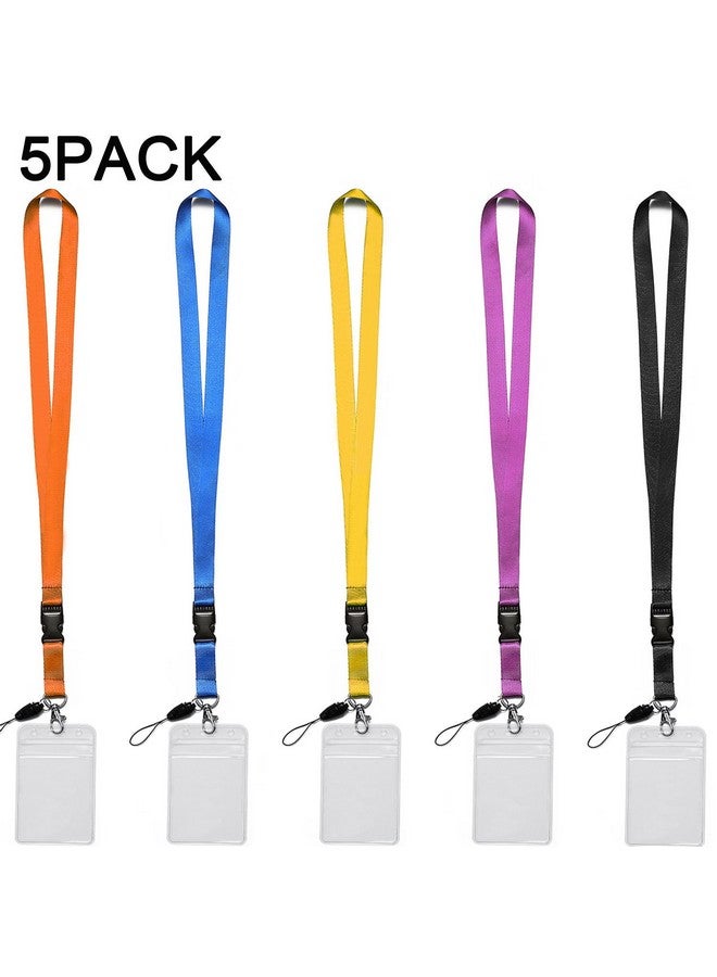 YOUOWO 5 Pack Neck Lanyards With Badge Holder Lanyard For Keys Strap Lanyard For Id Badges Holder Key Women Men Cell Phones Usb Whistles Black,Blue,Yellow,Orange - Image 2