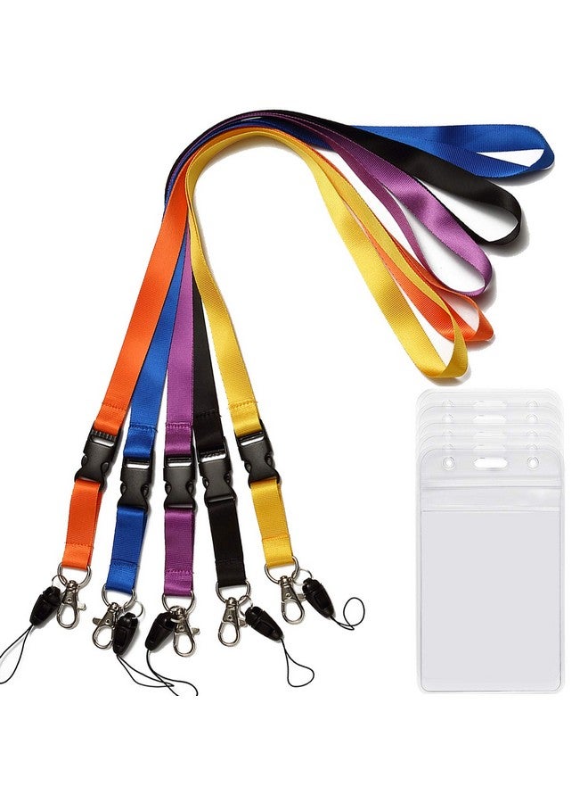 YOUOWO 5 Pack Neck Lanyards With Badge Holder Lanyard For Keys Strap Lanyard For Id Badges Holder Key Women Men Cell Phones Usb Whistles Black,Blue,Yellow,Orange - Image 1