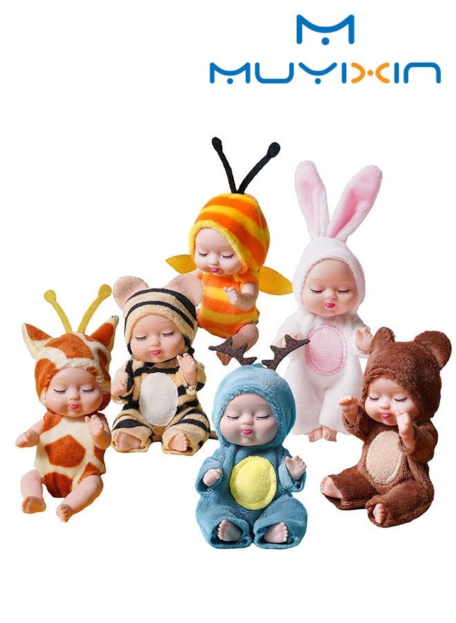 Muyixin 6 مجموعات من دمى الأطفال اللطيفة مقاس 4.5 بوصة دمى صغيرة لحديثي الولادة و6 قطع مصنوعة يدويًا على شكل حيوان ملابس دمى ألعاب هدايا هدايا للحفلات - Image 1