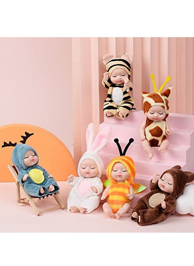 Muyixin 6 مجموعات من دمى الأطفال اللطيفة مقاس 4.5 بوصة دمى صغيرة لحديثي الولادة و6 قطع مصنوعة يدويًا على شكل حيوان ملابس دمى ألعاب هدايا هدايا للحفلات - Image 4