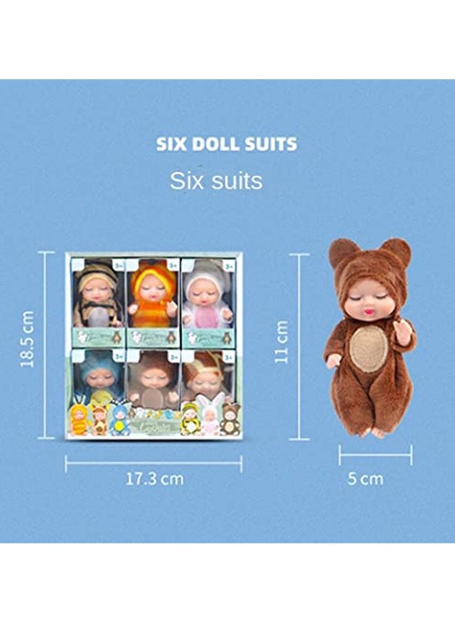 Muyixin 6 مجموعات من دمى الأطفال اللطيفة مقاس 4.5 بوصة دمى صغيرة لحديثي الولادة و6 قطع مصنوعة يدويًا على شكل حيوان ملابس دمى ألعاب هدايا هدايا للحفلات - Image 3