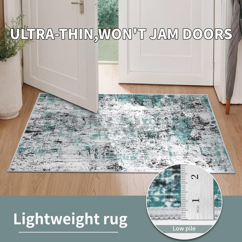 Ciicool Modern Abstract Rug for Living Room, 5'x7' Machine Washable Area Rug Teal Black Non-Slip Accent Rug, Low-Pile Contemporary Indoor Dining Floor Carpet for Bedroom Office Under Table Home Decor - Image 5