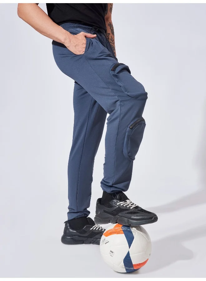 Maniac Mens Dark Grey Side Pocket Solid 90% Polyester 10% Spandex French Terry Slim Fit Cargo Pant