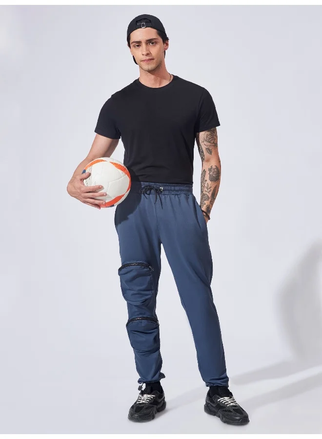 Maniac Mens Dark Grey Side Pocket Solid 90% Polyester 10% Spandex French Terry Slim Fit Cargo Pant
