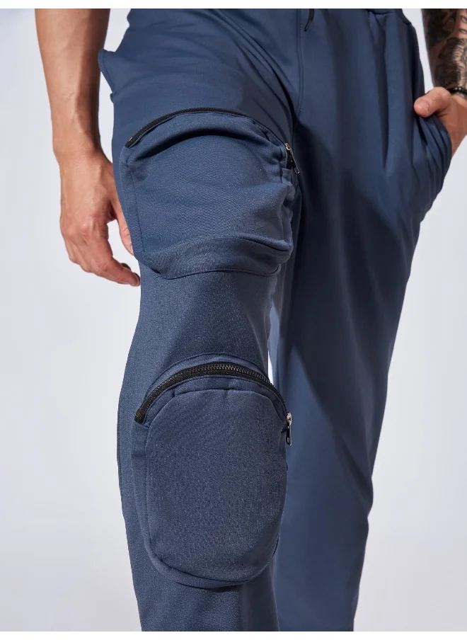 مانياك Mens Dark Grey Side Pocket Solid 90% Polyester 10% Spandex French Terry Slim Fit Cargo Pant